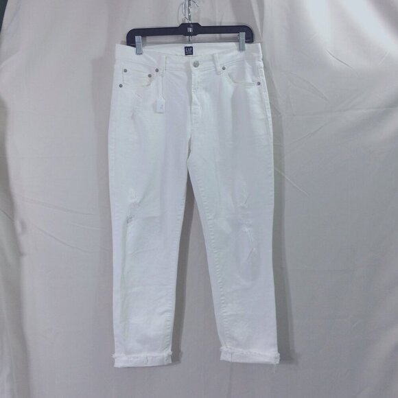 GAP Denim Jeans White Distressed Raw Hem Cuffed Girlfriend Size 28 - Picture 1 of 6